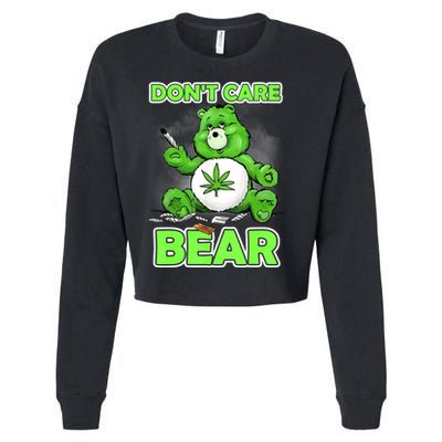 Dont Care Bear Smoking Weed Cannabis Marijuana 4 20 Stoner Gift 2 Cropped Pullover Crew