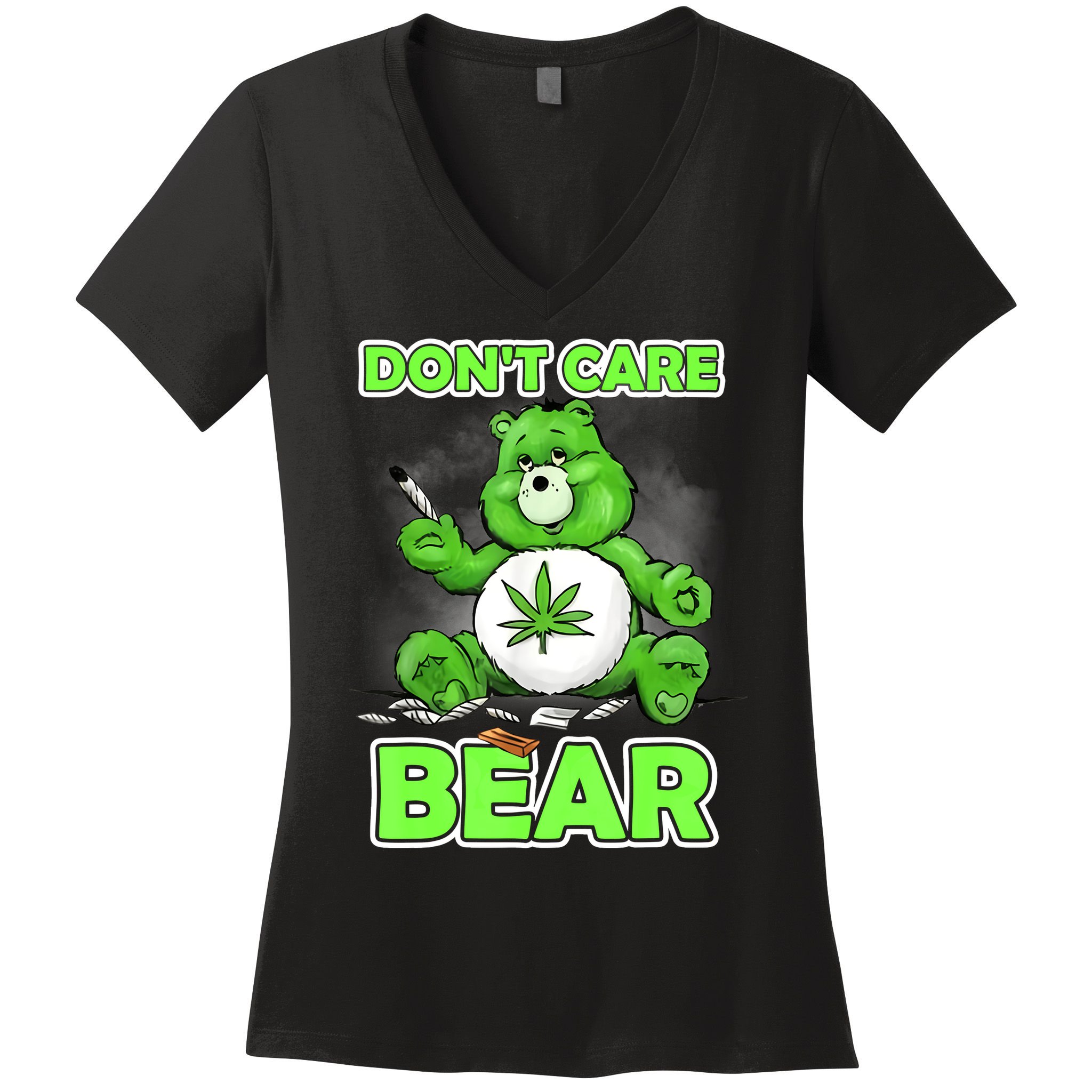 Dont Care Bear Smoking Weed Cannabis Marijuana 4 20 Stoner Gift 2 Women's V-Neck T-Shirt
