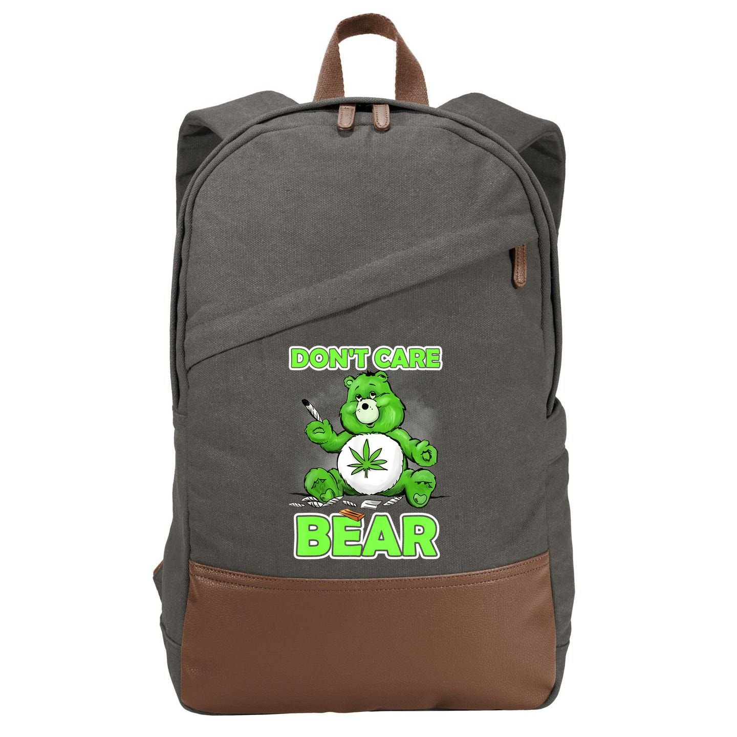 Dont Care Bear Smoking Weed Cannabis Marijuana 4 20 Stoner Gift 2 Cotton Canvas Backpack