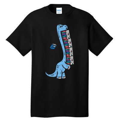 Dino Carrying Books Cute Bookworm Librarian Tall T-Shirt