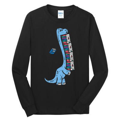 Dino Carrying Books Cute Bookworm Librarian Tall Long Sleeve T-Shirt