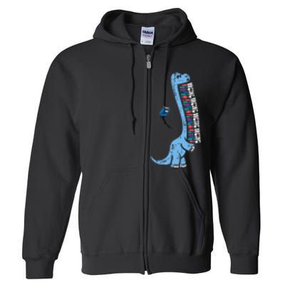 Dino Carrying Books Cute Bookworm Librarian Full Zip Hoodie