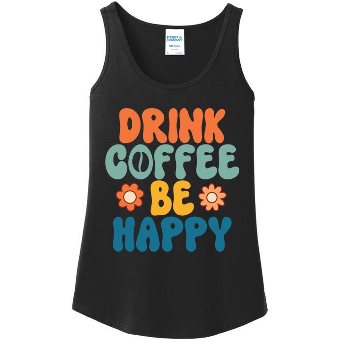 Drink Coffee Be Happy Quotes FUll COlor Ladies Essential Tank