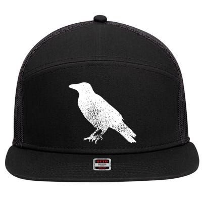 Distressed Crow Bird Print Raven Vintage Bird 7 Panel Mesh Trucker Snapback Hat