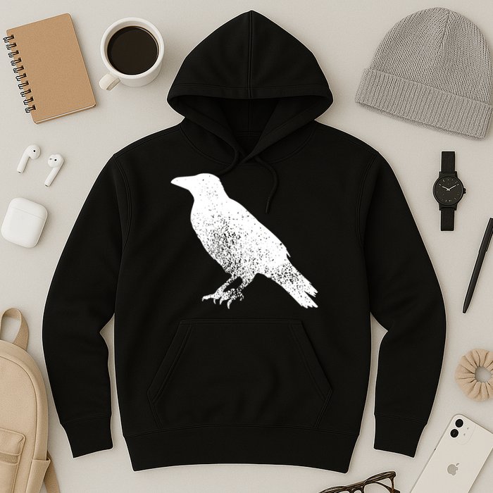 Distressed Crow Bird Print Raven Vintage Bird Hoodie