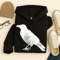 Distressed Crow Bird Print Raven Vintage Bird Hoodie