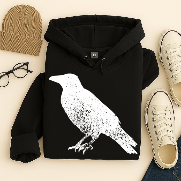 Distressed Crow Bird Print Raven Vintage Bird Hoodie