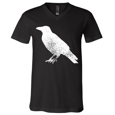 Distressed Crow Bird Print Raven Vintage Bird V-Neck T-Shirt