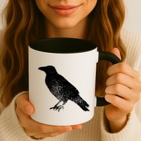 Distressed Crow Bird Print Raven Vintage Bird Mug