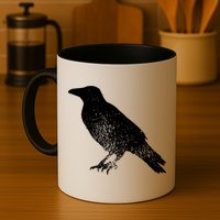 Distressed Crow Bird Print Raven Vintage Bird Mug