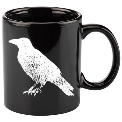 Distressed Crow Bird Print Raven Vintage Bird 11oz C Handle Ceramic Mug