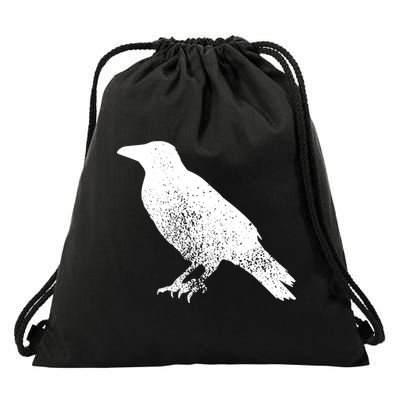 Distressed Crow Bird Print Raven Vintage Bird Drawstring Bag