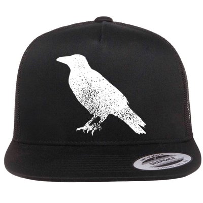 Distressed Crow Bird Print Raven Vintage Bird Flat Bill Trucker Hat