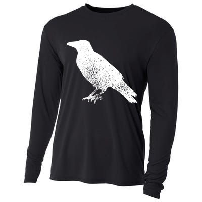 Distressed Crow Bird Print Raven Vintage Bird Cooling Performance Long Sleeve Crew