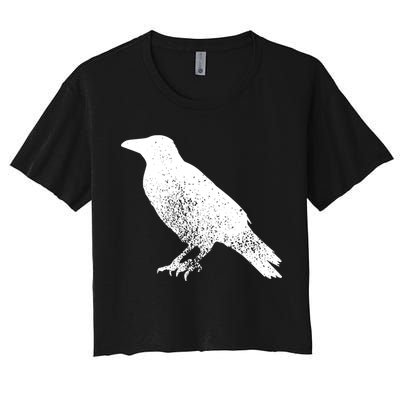 Distressed Crow Bird Print Raven Vintage Bird Women's Crop Top Tee