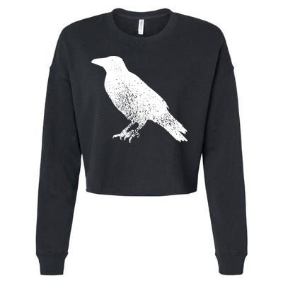 Distressed Crow Bird Print Raven Vintage Bird Cropped Pullover Crew