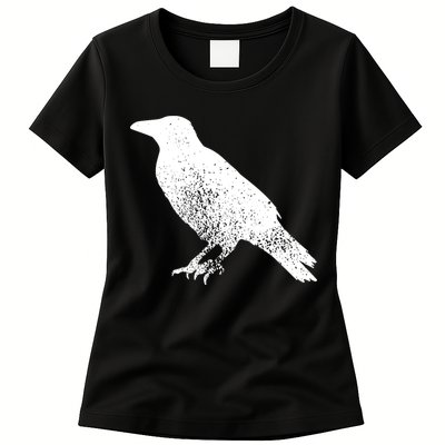 Distressed Crow Bird Print Raven Vintage Bird Womens T-Shirt