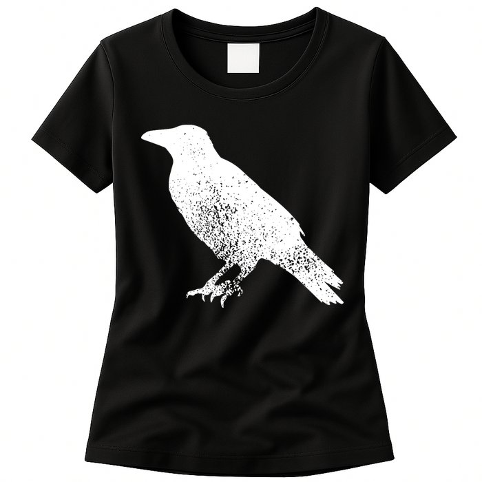 Distressed Crow Bird Print Raven Vintage Bird Womens T-Shirt
