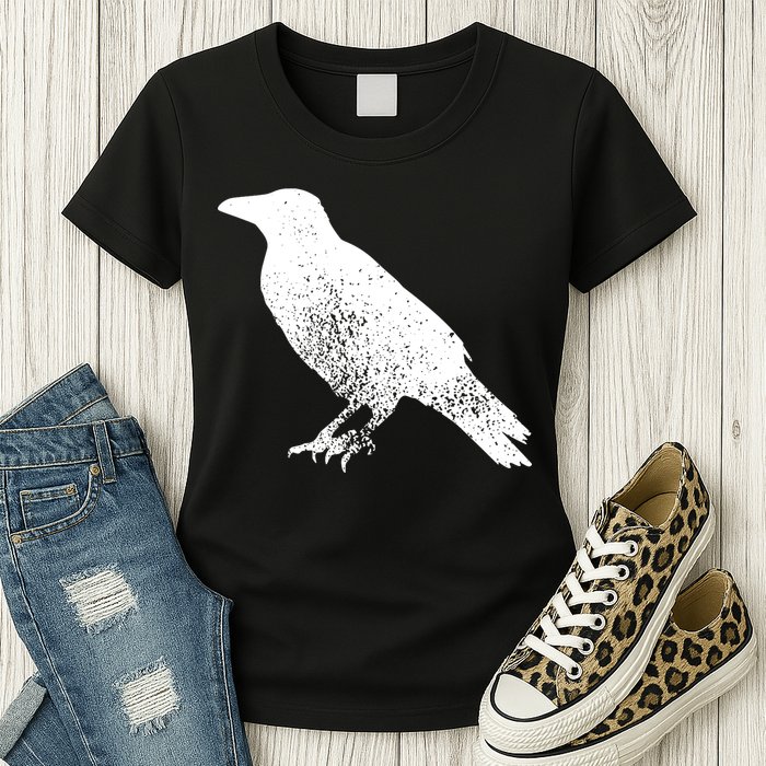 Distressed Crow Bird Print Raven Vintage Bird Womens T-Shirt