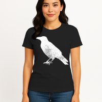 Distressed Crow Bird Print Raven Vintage Bird Womens T-Shirt
