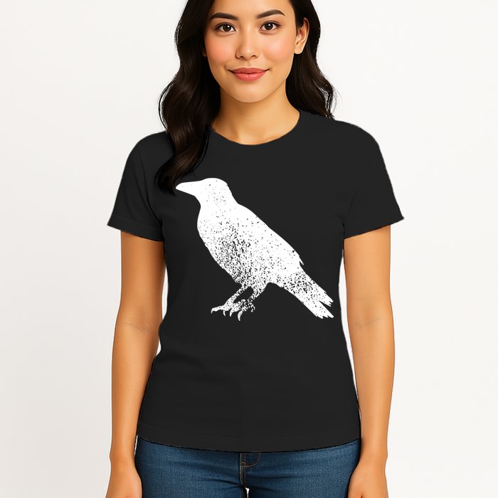 Distressed Crow Bird Print Raven Vintage Bird Womens T-Shirt