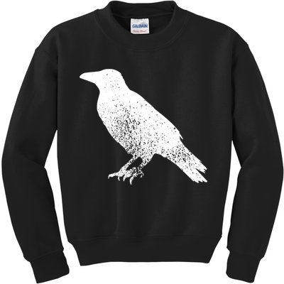 Distressed Crow Bird Print Raven Vintage Bird Kids Sweatshirt
