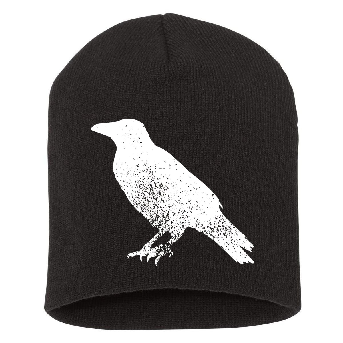 Distressed Crow Bird Print Raven Vintage Bird Short Acrylic Beanie