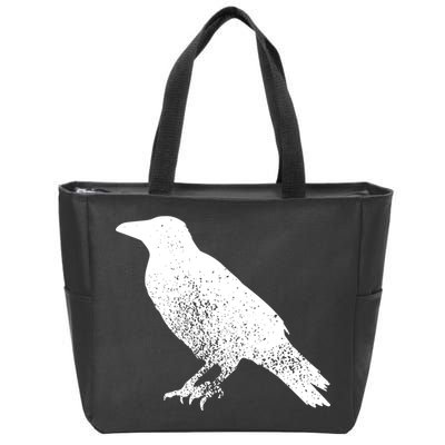 Distressed Crow Bird Print Raven Vintage Bird Zip Tote Bag