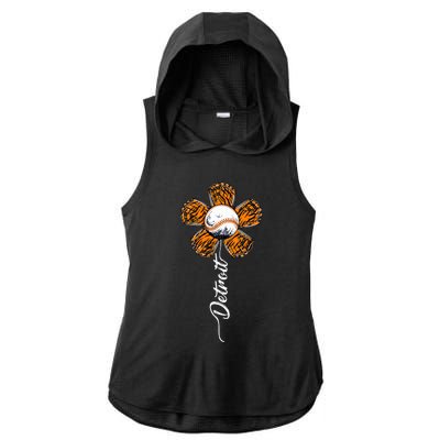 Detroit Colorful Baseball Flower Souvenir Tee I Love Detroit Ladies PosiCharge Tri-Blend Wicking Draft Hoodie Tank