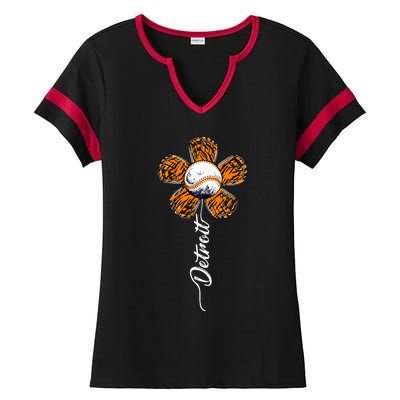 Detroit Colorful Baseball Flower Souvenir Tee I Love Detroit Ladies Halftime Notch Neck Tee