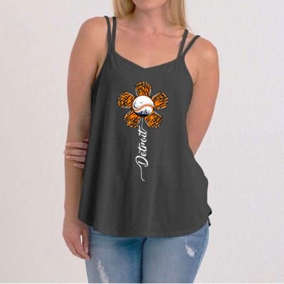 Detroit Colorful Baseball Flower Souvenir Tee I Love Detroit Women's Strappy Tank