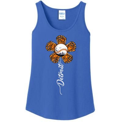 Detroit Colorful Baseball Flower Souvenir Tee I Love Detroit Ladies Essential Tank