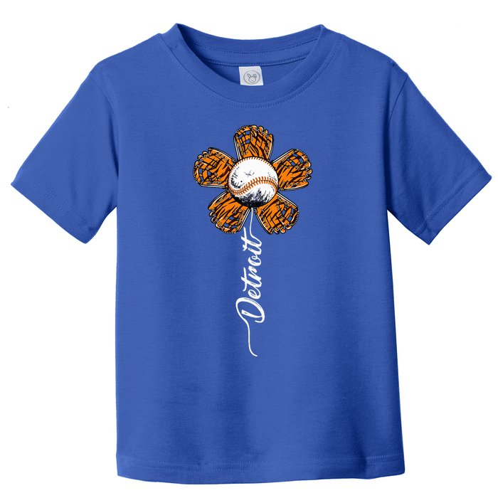 Detroit Colorful Baseball Flower Souvenir Tee I Love Detroit Toddler T-Shirt