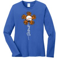 Detroit Colorful Baseball Flower Souvenir Tee I Love Detroit Ladies Long Sleeve Shirt