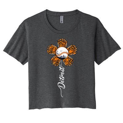 Detroit Colorful Baseball Flower Souvenir Tee I Love Detroit Women's Crop Top Tee