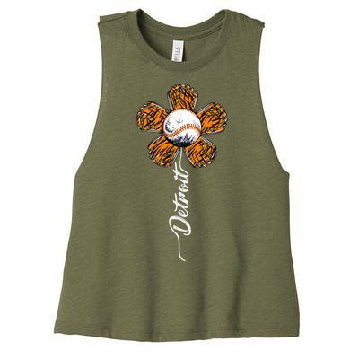 Detroit Colorful Baseball Flower Souvenir Tee I Love Detroit Women's Racerback Cropped Tank