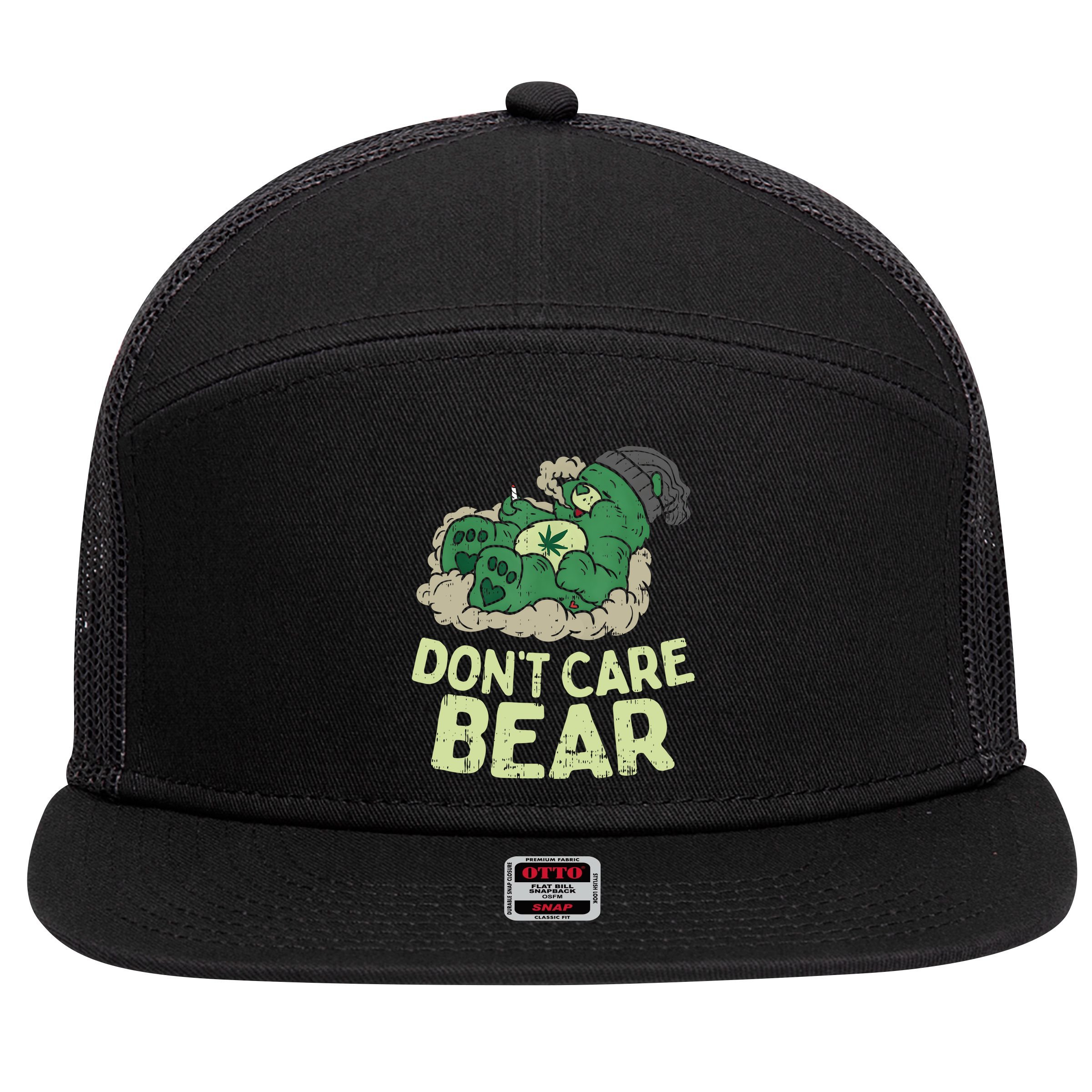 Dont Care Bear Smoking Weed Cannabis Marijuana 4 20 Stoner Gift 2 7 Panel Mesh Trucker Snapback Hat