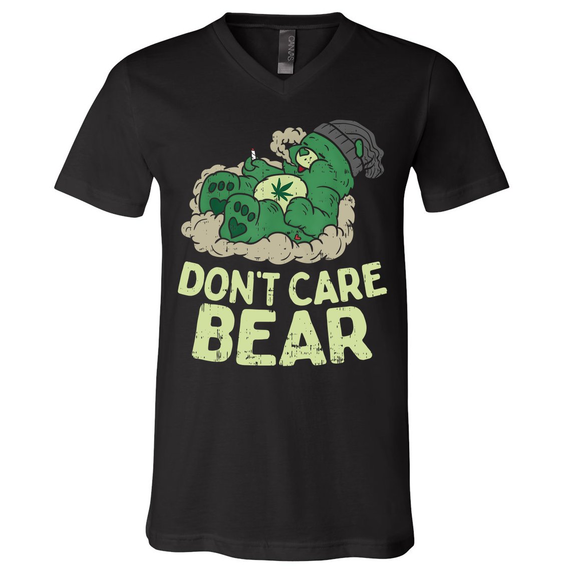 Dont Care Bear Smoking Weed Cannabis Marijuana 4 20 Stoner Gift 2 V-Neck T-Shirt
