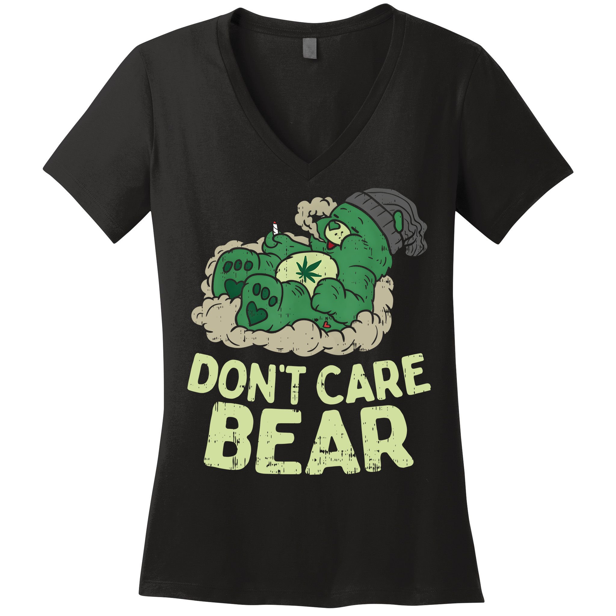Dont Care Bear Smoking Weed Cannabis Marijuana 4 20 Stoner Gift 2 Women's V-Neck T-Shirt