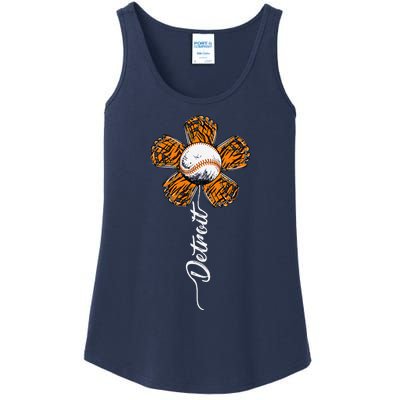 Detroit Colorful Baseball Flower Souvenir I Love Detroit Ladies Essential Tank