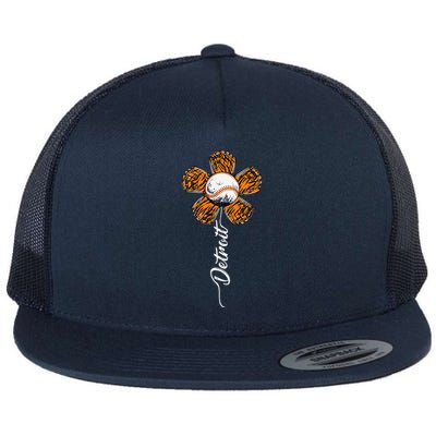 Detroit Colorful Baseball Flower Souvenir I Love Detroit Flat Bill Trucker Hat