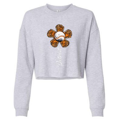 Detroit Colorful Baseball Flower Souvenir I Love Detroit Cropped Pullover Crew