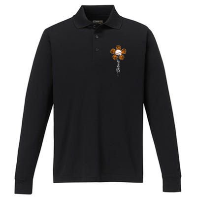 Detroit Colorful Baseball Flower Souvenir I Love Detroit Performance Long Sleeve Polo