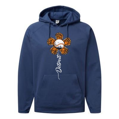 Detroit Colorful Baseball Flower Souvenir I Love Detroit Performance Fleece Hoodie