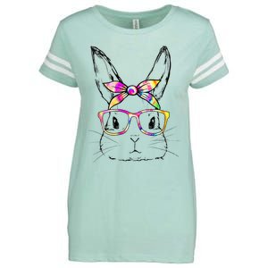 Dy Cute Bunny Face Tie Dye Glasses Easter Day Enza Ladies Jersey Football T-Shirt