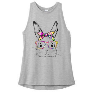 Dy Cute Bunny Face Tie Dye Glasses Easter Day Ladies PosiCharge Tri-Blend Wicking Tank