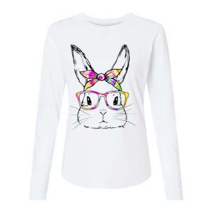 Dy Cute Bunny Face Tie Dye Glasses Easter Day Womens Cotton Relaxed Long Sleeve T-Shirt