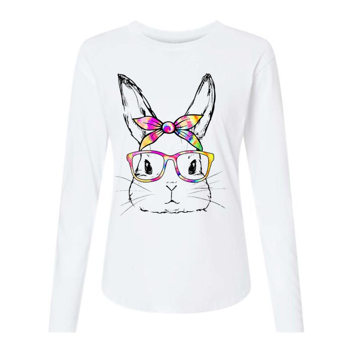 Dy Cute Bunny Face Tie Dye Glasses Easter Day Womens Cotton Relaxed Long Sleeve T-Shirt