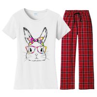 Dy Cute Bunny Face Tie Dye Glasses Easter Day Women's Flannel Pajama Set