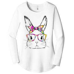 Dy Cute Bunny Face Tie Dye Glasses Easter Day Women's Perfect Tri Tunic Long Sleeve Shirt